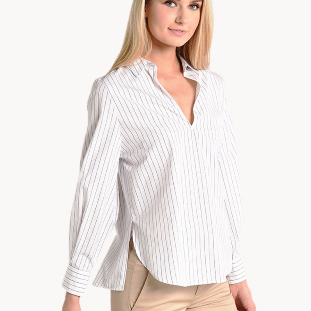 Vince Swing Front Pullover Shirt In Bar Stripe Size Xs Nwt